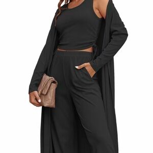 Ekouaer Women's 3 Piece Knit Lounge Set Long Sleeve Cardigan Sleeveless Top